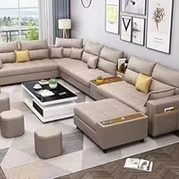 WOODSFREAK Sofa Set for Living Room, Bedroom, Office, Home| U Shape 8 Seater Sectional Sofa Set Center Table is not Included, Cup Holder, 7 Cushion & 4 Stool-image-17