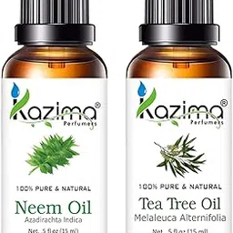 KAZIMA Combo of Neem Oil and Tea Tree Oil - 100% Pure & Undiluted Oil for Acne, Scars, Skin Moisturizing & Dandruff Control, 15 ml each-picture-35