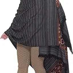New Kullu Shawl,Traditional Handwoven Shawl, Burgundy Striped Pattern with Decorative Border, Tasseled Finish-picture-27