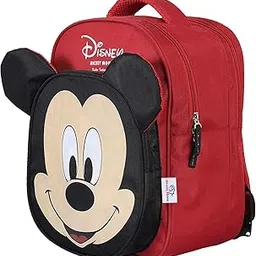 Heart Home Polyester Waterproof & Lightweight Disney Mickey Mouse Face Design Backpack|Sturdy School Bag For Kids,15 Inch (Red & Black)-image-1