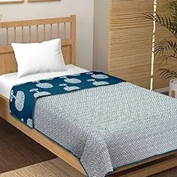 CHICERY 100% Pure Cotton Reversible Dohar/AC Blanket for Single Bed |All Weather Light Weight | Floral Design Dohar| Pack of 1-Blue Z-picture-10