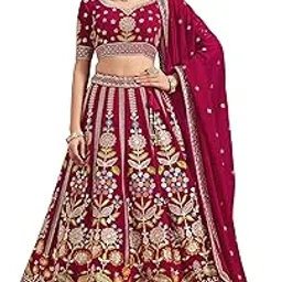 zeel clothing Women's Sequins Thread Embroidered Georgette Lehenga Choli With Dupatta (6008-Pink-Women-Lehenga-Choli-New; Free Size)(Pink)-picture-10