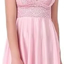 skmodel stylish Women Lingerie Lace Babydoll High Split Maxi Long Gown V Neck Mesh Sleepwear Babydoll Lingerie/First Night/Anniversary Bridal Nightdress (L, Purpal) Pink-picture-54