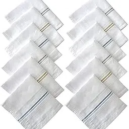 zoopri Men's Cotton Handkerchief - Pack of 12 Soft & Durable Hankies for Men | White Handkerchief with Color Border | Pure Cotton Kerchiefs for Gentlemen, Office, and Daily Use-picture-34