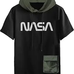 Men's Stylish Hooded Half Sleeve Printed T-Shirt (Black, Olive Green)-picture-55