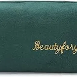 HappyKids Velvet Cosmetic Pouch, Burgundy Red, 25 x 8 x 11cm, Large Makeup Storage Bag (Green)-picture-20