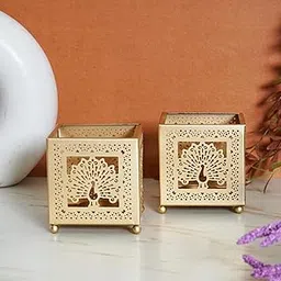 Heyearth Peacock Candle Holders | Decorative Gold Metal Tealight Holders | Set of 2 for Home Decor-picture-37