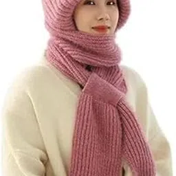 mahi collections | Winter Knit Hat and Scarf Set with Fleece Lining, Warm Chunky Cable Pattern, Pink, Brown For Woman-picture-20