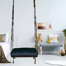 Swing/Jhoola/Swing for Adults for Home/Swing for Living Room/Swing for Balcony, Garden, Indoor & Outdoor/Swing Chair with Matt-Blue Cushion/Hanging Hammock Swing in Colour Brown by Patiofy image 1