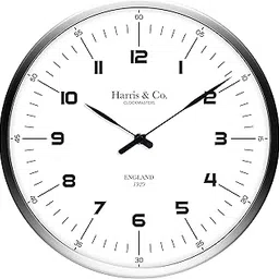 HARRIS & CO. CLOCKMASTERS Premium Wall Clock Luxury Number Dial - 13 Inch (Metal Frame & Curved Glass)(Silent Sweep Noiseless Technology)(Harley Street), Analog, White-picture-70