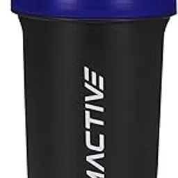Amazon Brand - Symactive Leakproof Unbreakable Sports Shaker Bottle with Strainer, Anti Odour Large Spout, Flip Lid & Handle, BPA-Free (Color: Black/Blue, 700 ml),Plastic-image-1