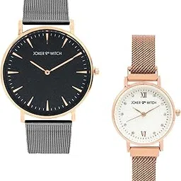 joker & witch Stainless Steel Joker And Witch Jamie And Landon Couple Analogue Watches, White Dial, Gold Band-picture-44
