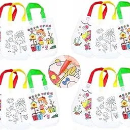 Krisus 12pcs Large DIY Doodle Art & Craft Bags for Kids – 30x25cm Coloring Gift Bags for Birthday Return, Navratri, Rakhi Gifts, Party Favors & Goody Bags – Different Designs for Girls & Boys-picture-10