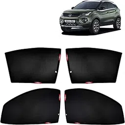 KINGSWAY® Nexon Car Sun Shade Z-Black Non Magnetic Fix Type Curtains for 2020 to 2023 Model, Compatible with Tata Nexon Side Window Car Sunshade, Only Half Cut in Front Window, Black, 4 Piece-picture-14
