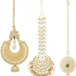 zaveri pearls Combo of 3 Gold Tone Kundan Maangtikka For Women-ZPFK13074-picture-39