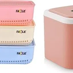 Nabhya Mini Waste Bin Disposal Dustbin for Car Office Desk and Home Use And 3Pc Croma Basket For Multi Use (Pink, Pack Of 4)-picture-59