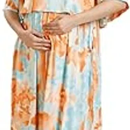 true shape Maternity Gown for Women | Knitted Polyester Zipless Feeding Poncho Night Dress with Attached Cape, Easy Nursing & Convenient Pockets for Pre & Post Pregnancy-picture-31