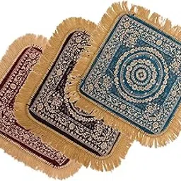 Homestic Pack of 3 Velvet Finish Pooja mat for Sitting on Floor | Traditional Aasan Puja Cloth for Home Mandir | Suitable for Prayer & Meditation | Purple, Maroon & Firozi-image-52