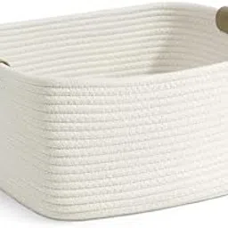 GRATIFY HOME Cotton Storage Gift Basket, Rectangle Case for Closet, Packing, Wedding Packaging Organizer Box, Handwoven Eco-Friendly Foldable Jute Bins, White image 1