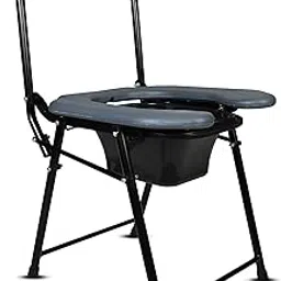 Entros MS Powder Coated Foldable Front Cut Commode Chair with Pot Bucket - FC-C779A| Ideal for Senior Citizen, Old Elderly People, Handicap, Patients & Pregnant Women | Easy to use & Clean (Front Cut)-picture-54