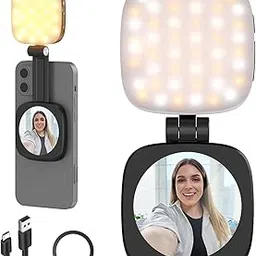 Deoxys Magnetic Selfie Light for iPhone with Mirror, Retractable Foldable Pocket Size Portable Mini Ring Light for Phone, Dimmable Fill LED Phone Light for Video Recording/Live Streaming/Makeup/Vlog-image-8