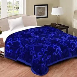 CHANGERS Embossed Blankets,Quilt,duvets,dohar Solid Colour Ultra Soft Floral Double Bed Heavy Mink Winter Blanket (Blue)-picture-11