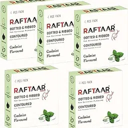 RAFTAAR Coolmint Flavoured Dotted Ribbed Contoured Condoms Combo pack of 5 Total 20 condoms For Man-picture-33