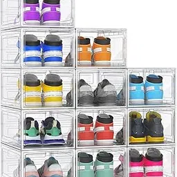 12 Pack Hard Sturdy Thickened XX Large Shoe Storage Organizer for Closet, Clear Stackable Sneaker Shoe Boxes Rack Containers Display Case Bins with Lids, Clear-image-88
