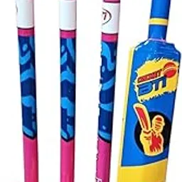 BEBE SMILE Plastic Bat and Ball with Stump Bails and Base Full Set Wild Heavy Duty Plastic Cricket Bat Full Plastic bat Hard Plastic Bat Cricket Bat and Ball Set – Kids Boys Girls-image-1