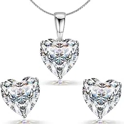 highspark Women 925 Silver Solitaire Heart Earrings Pendant Necklace Set | 92.5 Sterling Silver & Diamond Like Brilliance Sparkling Zirconia For That Stunning Shine | Lovely Gift - Silver Set 9Mm-picture-21