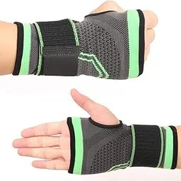 GymWar Gym Gloves Wrist Brace with Pressure Belt Sport Protection Wristband Knitting Pressurized Wrist and Palm Brace Bandage Support Pair (Free Size, Green)-image-47
