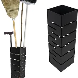 SONRET Metal Broom Stand | Powder-Coated Mild Steel Broom Holder | Ventilated Design & Rust-Resistant Finish | Space-Saving Storage for Home/Hostel/Office - Black-picture-21