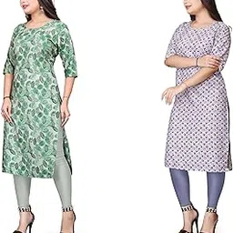 Women's Crepe Printed Straight Kurti Combo_2-Sweety Green-XPERT PINKPURPLE (F12) 5XL-image-86