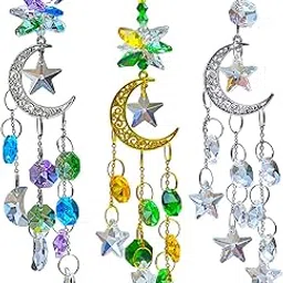 Hanging Crystal Suncatchers Window Prism 3 Pcs/3 Colors Moon and Star Prism SunCatcher Rainbow Maker Car Charm Mirror Accessories Mom Grandma Gifts KEINIA-picture-29