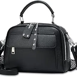 zibuyu Handbag for Women Fashion Black PU Hobo Handbag with Removable Stripy Shoulder Strap Crossbody Bag Shoulder Bag Double Zipper Pouch Bag Evening Handbag Mother's Day Gift, 24x10x19cm-picture-17