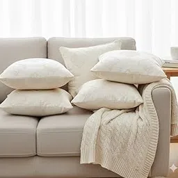 CASA-NEST Luxurious Cotton Jacquered Design Sofa Cushion Covers - Set of 5, 16 x 16 Inches - (Ivory)-picture-20