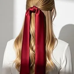 Satin Silk Hair Ribbon for Women and Girls | Gentle Hair Ties | No Crease Damage-Free Ponytail Holders | Hair Accessories | Hairband Pack of 1 | Multicolour (Red Maroon)-image-61