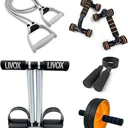 LIVOX Gym Equipment for Home Workout Combo Set Men Women Full Body Excercise Equipment Kit – Tummy Trimmer, Resistance Band, Pushup Stand, Ab Wheel Roller, and Skipping Rope-picture-18