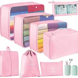 Blibly Packing Cubes for Suitcase, 9 PCS Lightweight Travel Luggage Organizers Set, Waterproof Luggage Packing Cubes for Travel Accessories(Pink)-picture-47