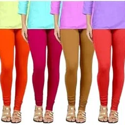 Women's Solid Cotton Viscose Lycra Regular Fit Leggings Combo Pack 4 | Color Orange,Pink,Brown,Red-image-2