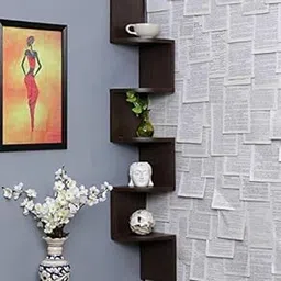 Stylish Art Maker Wooden MDF Wall Shelves | Corner Hanging Shelf for Living Room Stylish | Zig Zag Home Decor Floating Display Rack Storage Organizer with Finish 5 Tiers (Brown)-picture-14