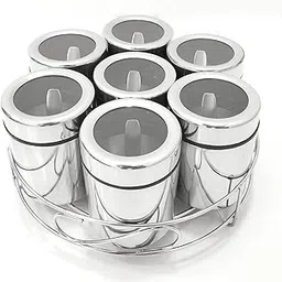 Konquer TimeS Stainless Steel Masala (Spice) Box/Dabba/Organiser With See Through Lid With 7 Containers And Small Spoon,Silver-picture-21