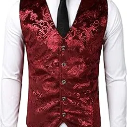 zeroyaa Mens Hipster Metallic Paisley Printed Single Breasted V-Neck Suit Vest/Tuxedo Waistcoat-picture-49