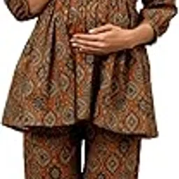 ikk kudi by seerat Jaipuri Printed 100% Cotton Maternity Nursing and Feeding Night Suit/Kurta Pant | Nursing Zippers | Pre and Post Pregnancy-picture-53