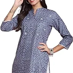 rajnandini Women's Pure Cotton Bandhani Printed Tunic (JOPLJPR4019-P_Grey & White)-picture-36