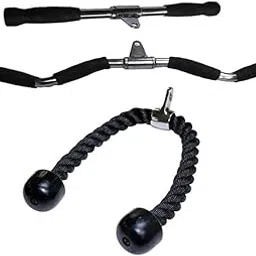 FSENTERPRISES Gym Cable Attachment, Cable Cross D Handle, Tricep Rope, Seated Row Grip, V Tricep Press Down Bar and Straight LAT Bar-picture-23