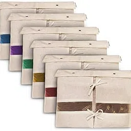 PARODI WORKS 3 Step Saree/Blouse/Petticoat Cover Set/Saree Bags/Saree Covers for Storage Set Of 6 (17X13Inches) Specially Design for Woman Sarees-Off-White-picture-27