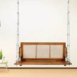 Solid 2 Seater Hanging Rattan Reversible Swing for Living Room | Wooden Hammock Swing Sofa with Chain & Complete Accessories for Home/Indoor/Balcony & Garden | Backrest Movable Jhula | Honey-picture-16