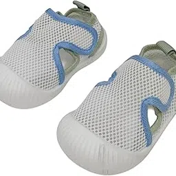 Baby Mesh Walking Shoes, Breathable White with Blue and Green Trim, Hook and Loop Closure, 1-4 Years-picture-25