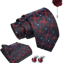 axlon 3D Geometric Tie For Men – Formal Ties Set With Pocket Square, Cufflink & Flower Pin With Gift Box For Mens, Silk Fabric Neckties Gift Sets For Men’s (3D1)-picture-49